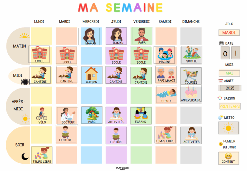 Le semainier pour enfants